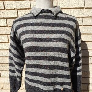 Vintage Sweater Small Gray Stripes Acrylic Wool Retro Funky Streetwear